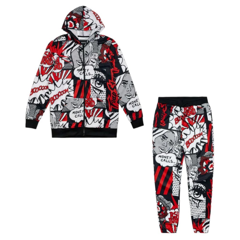 Reason Brand Money Calls Comic Print Track Set Tracksuit 2 Piece Set